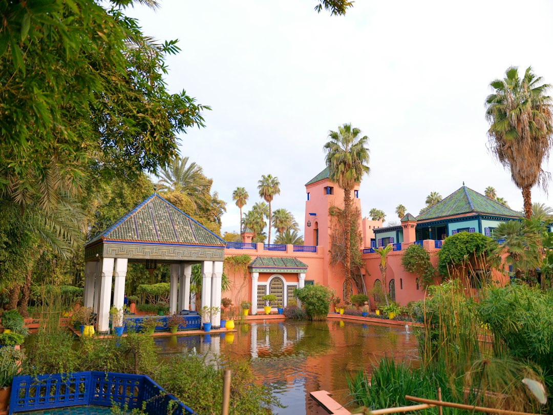 Bright blue Majorelle Garden architecture in Marrakech