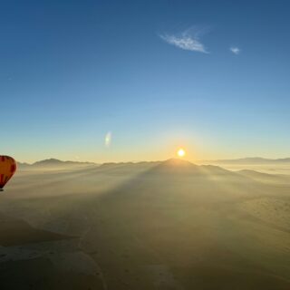 Illustrative photograph of hot air balloons near Marrakech at sunrise